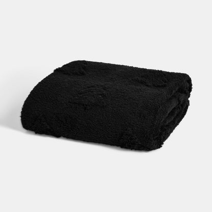 Tufted Winter Tree Teddy Fleece Throw – Black