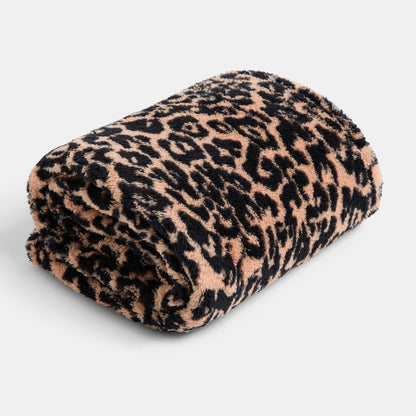 Leopard Print Teddy Fleece Throw – Brown