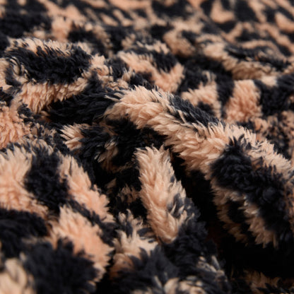 Leopard Print Teddy Fleece Throw – Brown