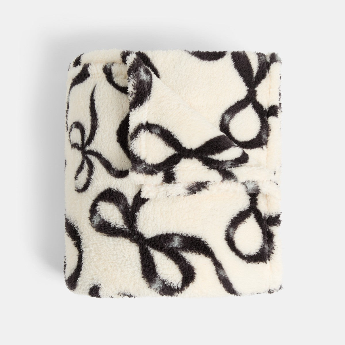 Ribbon Bow Print Teddy Fleece Throw – Monochrome