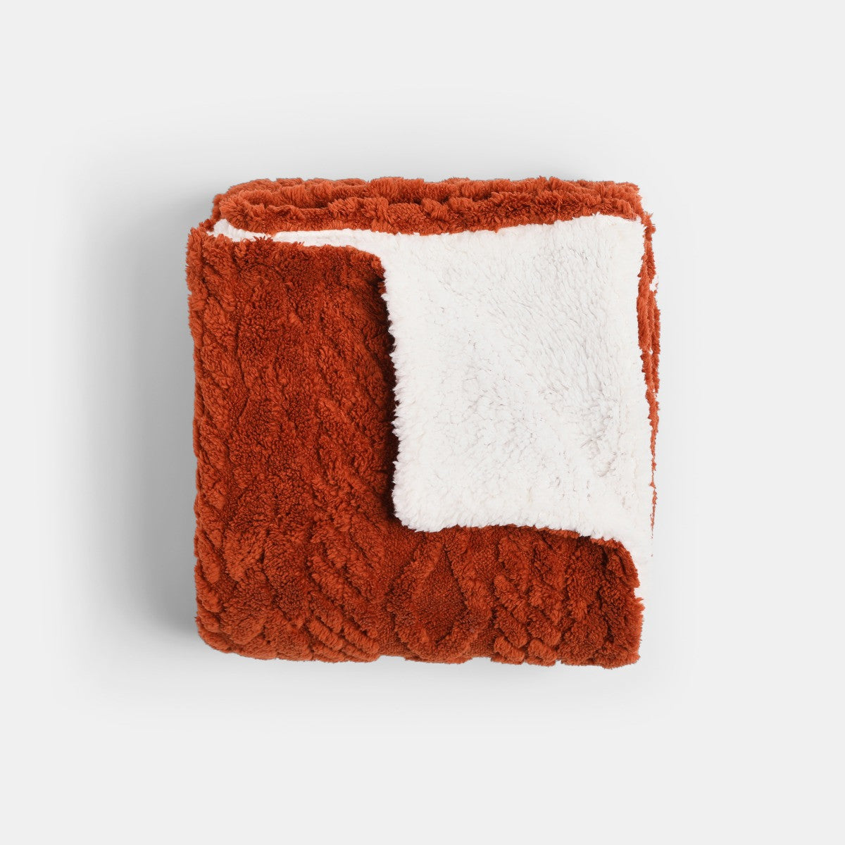 Cable Knit Sherpa Throw – Rust