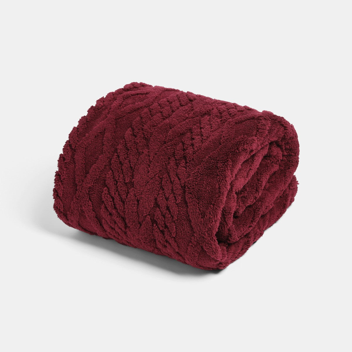 Cable Knit Sherpa Throw – Burgundy