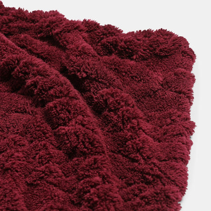 Cable Knit Sherpa Throw – Burgundy