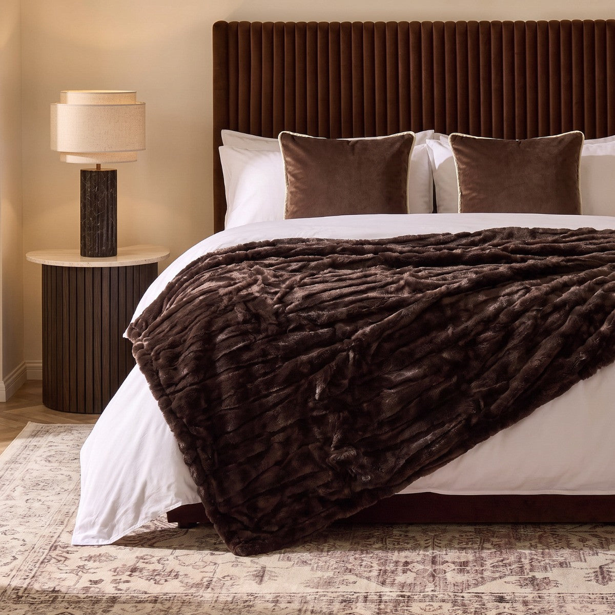 Carved Faux Fur Throw – Coffee
