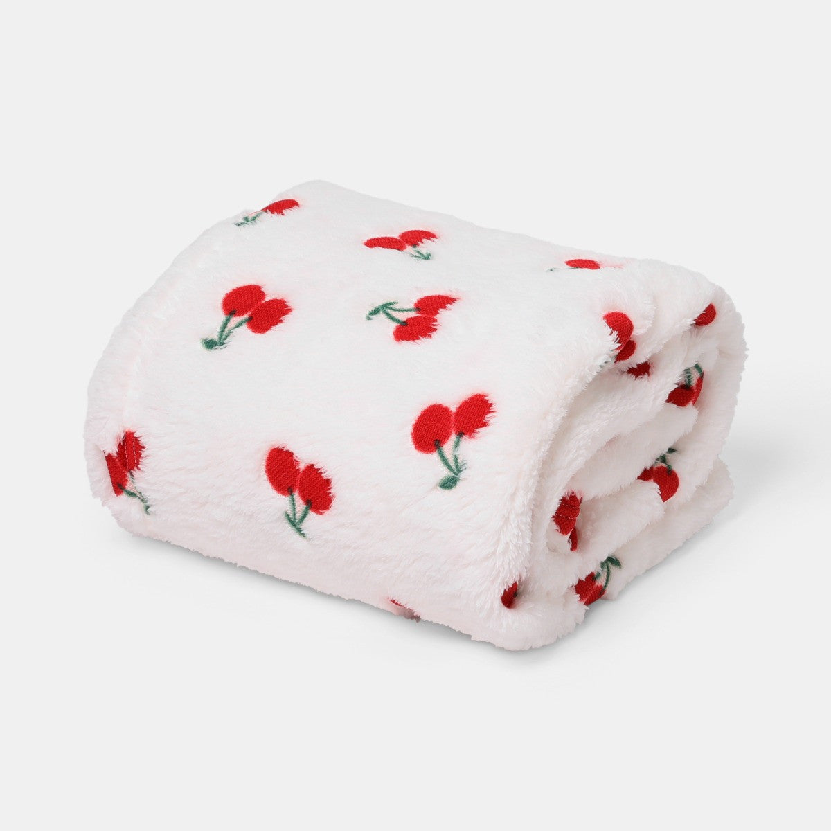 Cherry Embossed Fleece Throw – Cream/Red