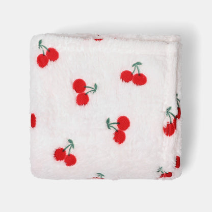 Cherry Embossed Fleece Throw – Cream/Red