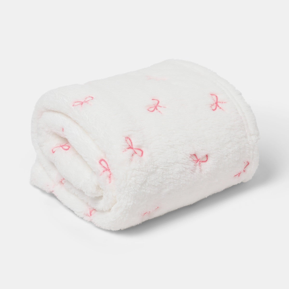 Bow Embossed Fleece Throw – White/Pink