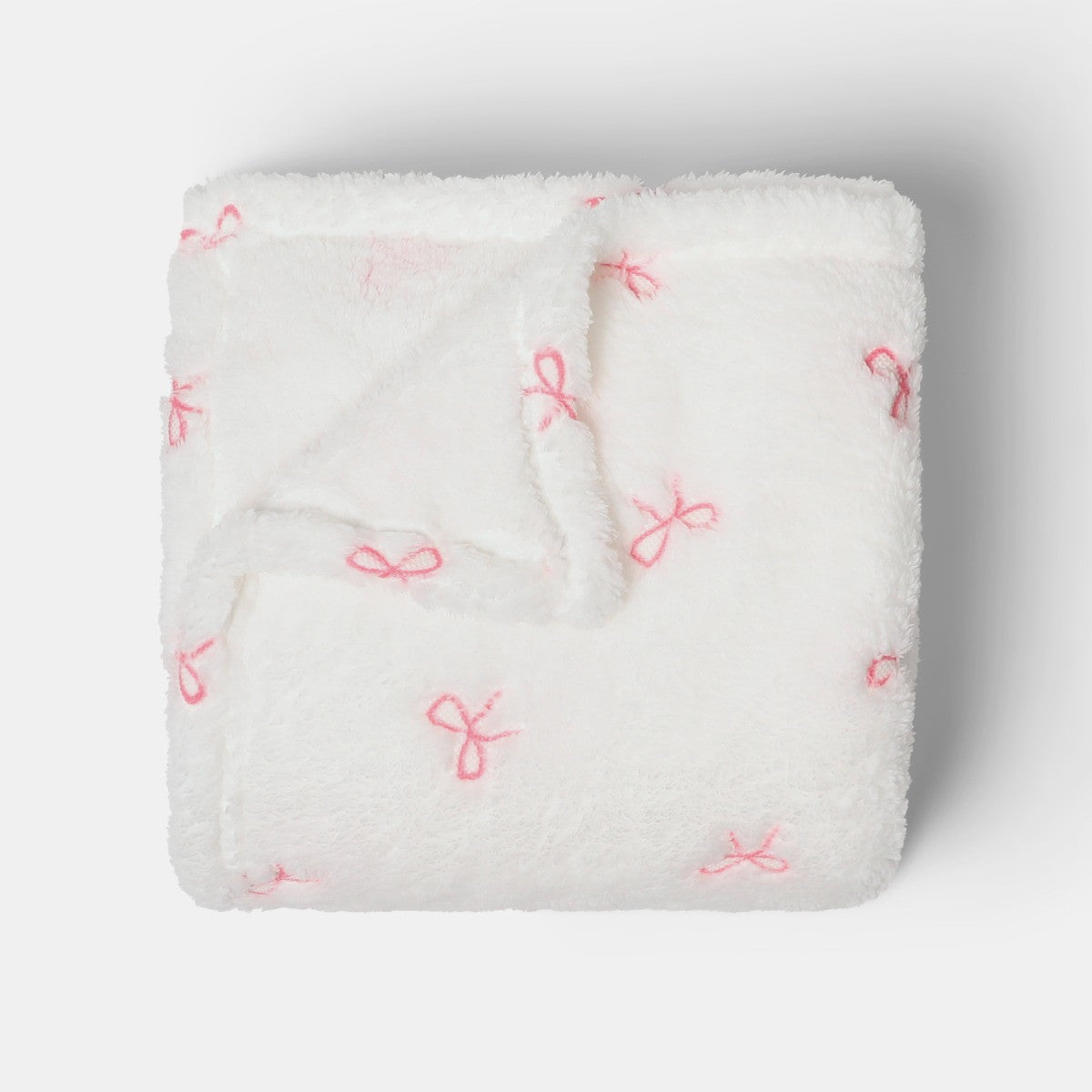 Bow Embossed Fleece Throw – White/Pink