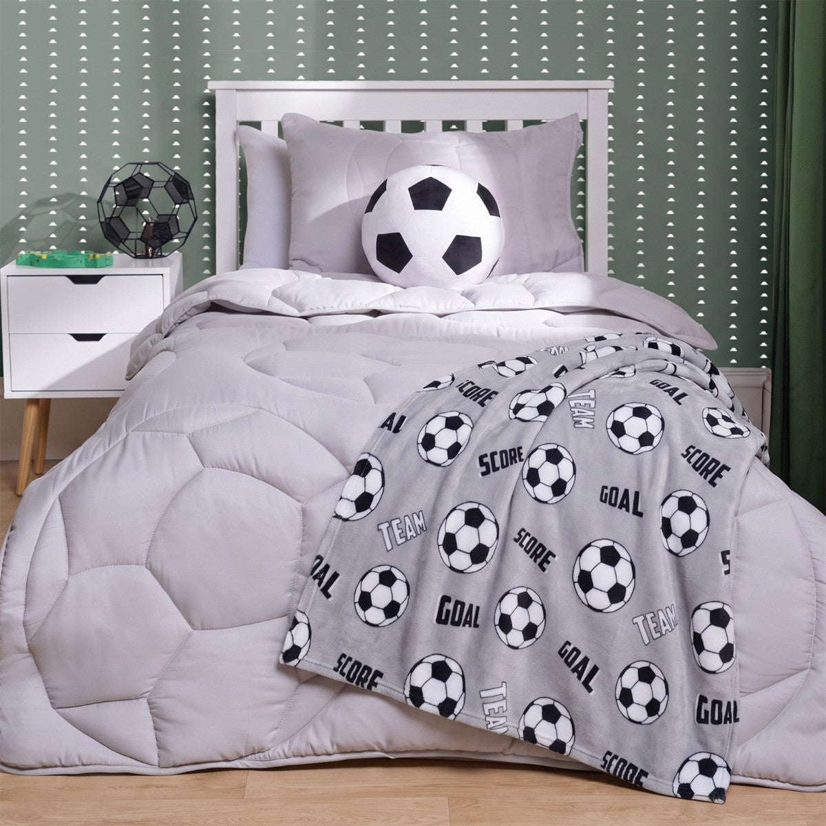 Kids Football Print Throw – Grey