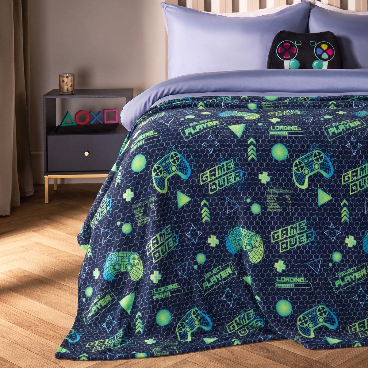 Kids Gaming Controller Print Throw – Green/Blue