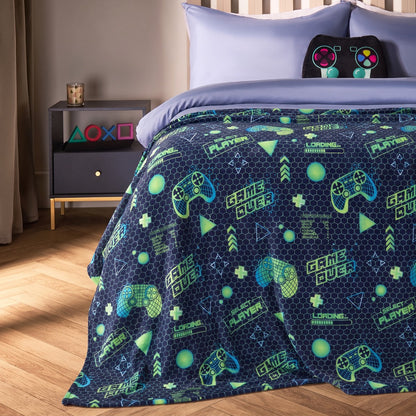 Kids Gaming Controller Print Throw – Green/Blue