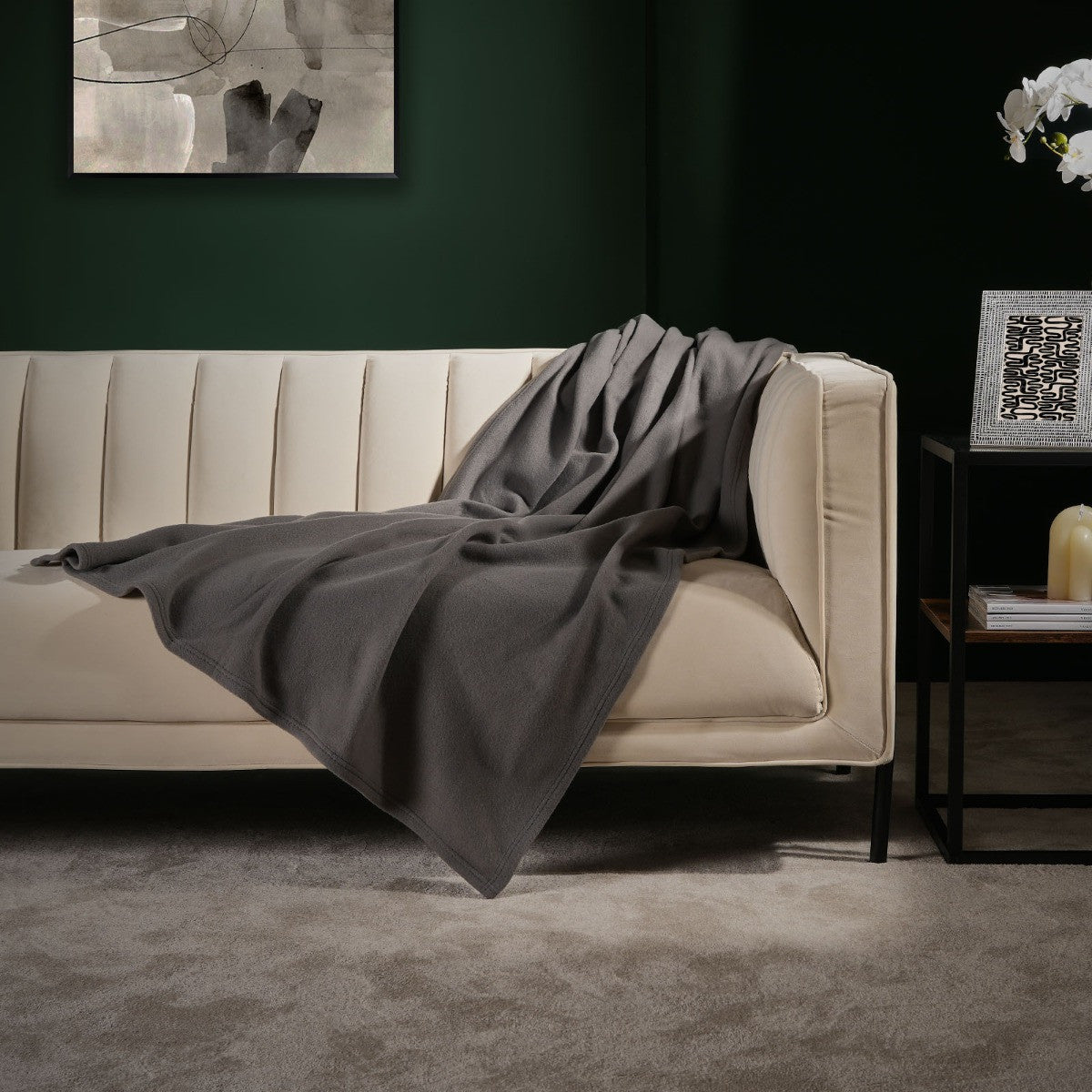 Plain Fleece Throw – Charcoal