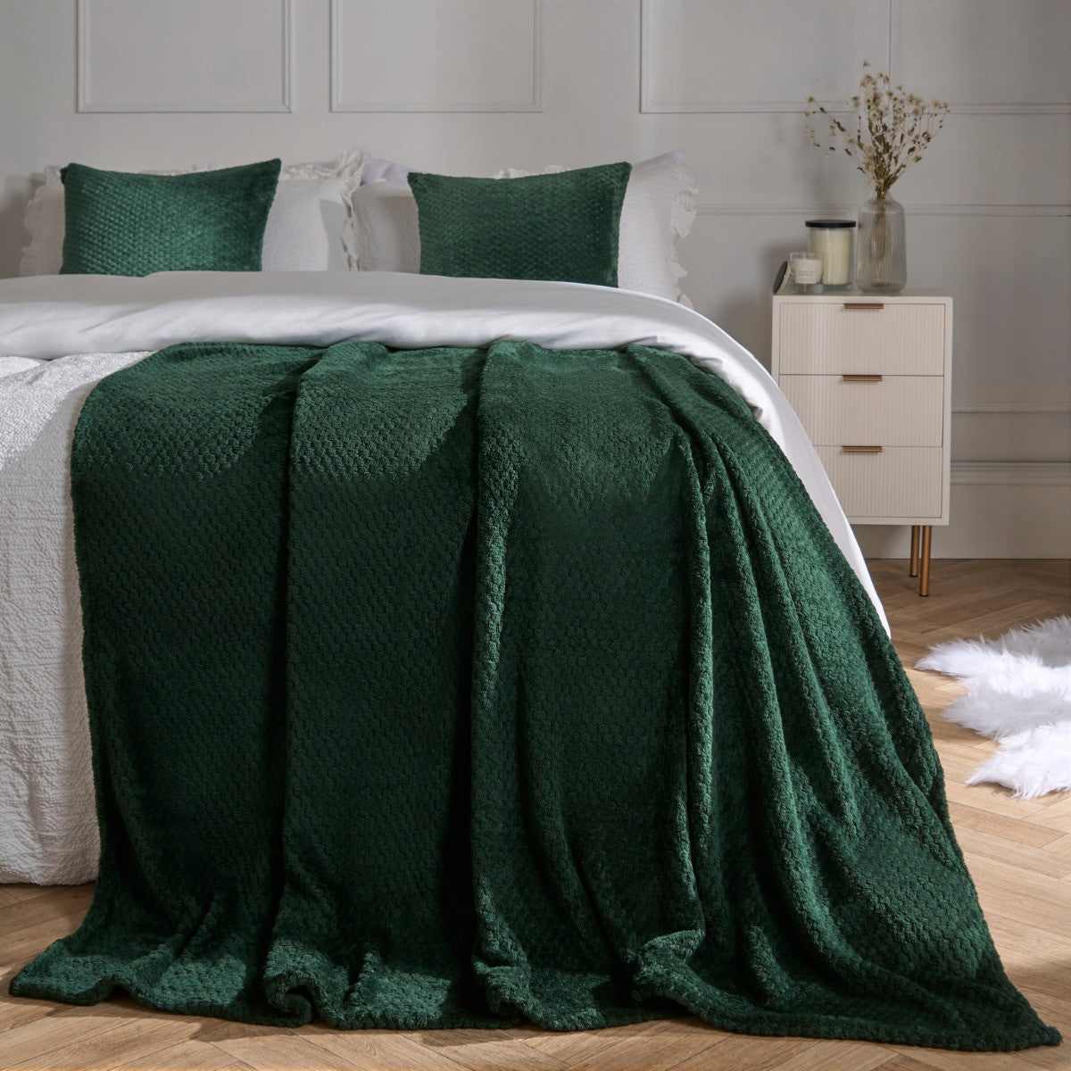 Waffle Fleece Throw – Forest Green