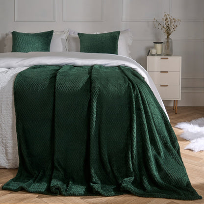 Waffle Fleece Throw – Forest Green
