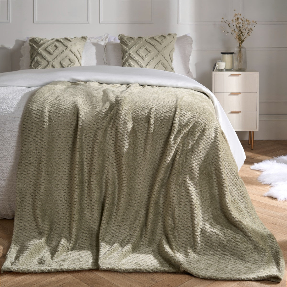 Waffle Fleece Throw – Sage