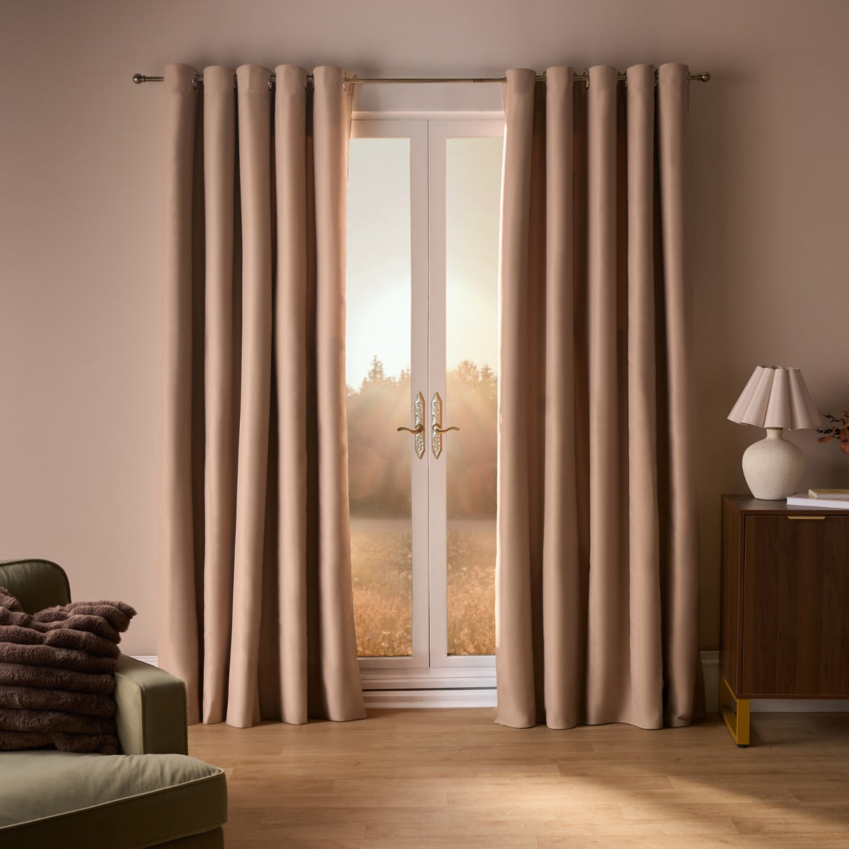 Eyelet Blackout Curtains – Beige