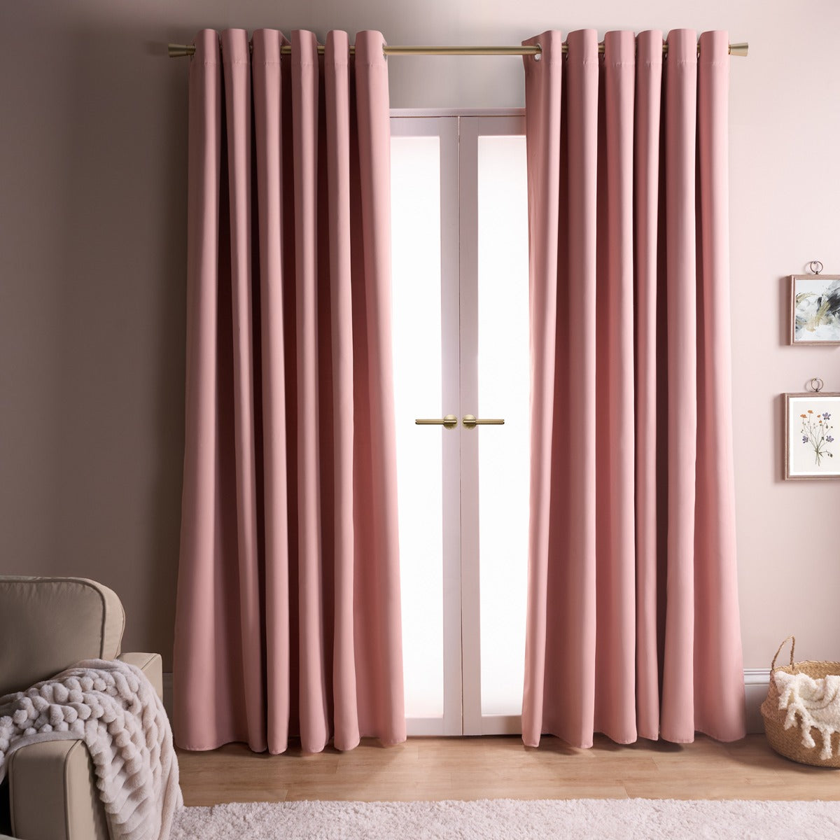 Eyelet Blackout Curtains – Blush Pink