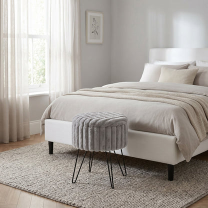 Elegant Ribbed Storage Stool With Hairpin Legs – Grey