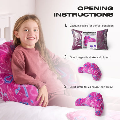 Kids Fleece Cuddle Cushion – Neon Hearts - Pink