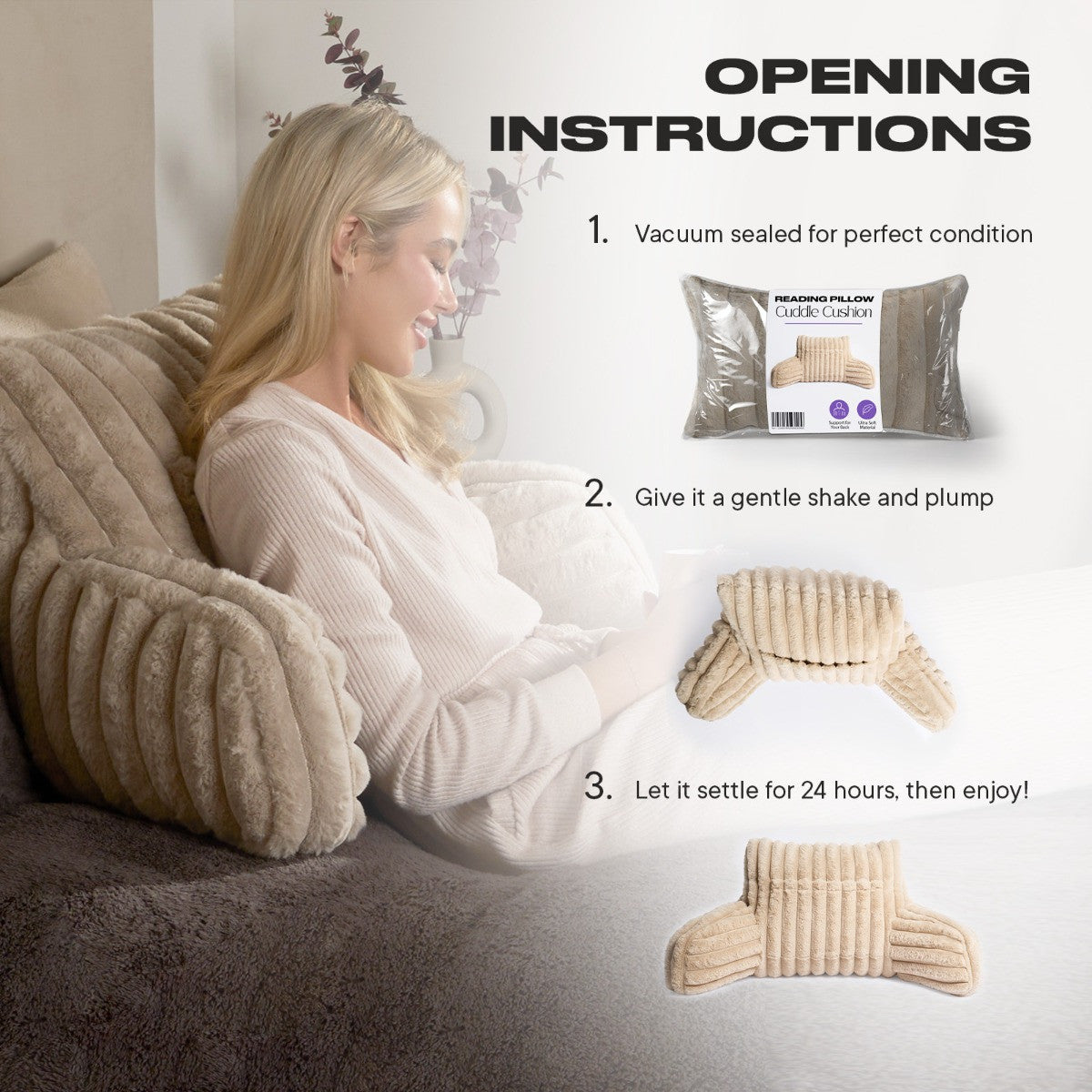 Ribbed Faux Fur Cuddle Cushion with Heatable Pocket – Stone