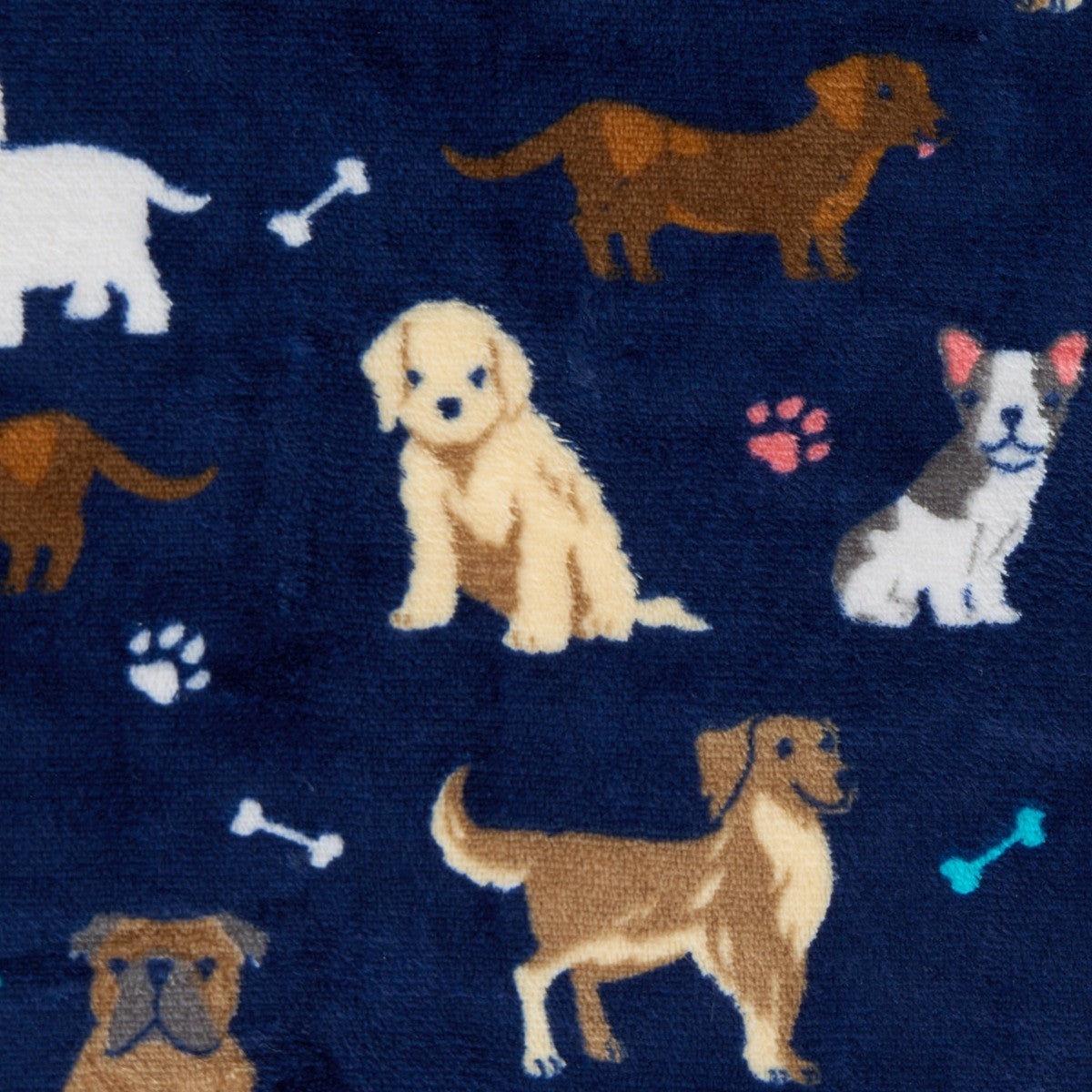 Pet Dog Print Sherpa Reverse Throw – Navy