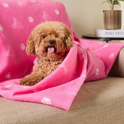 Pet Bow Paw Print Fleece Throw – Pink