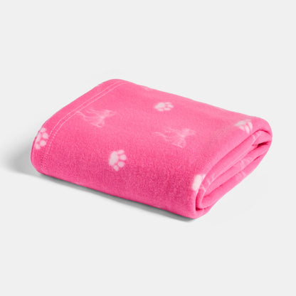 Pet Bow Paw Print Fleece Throw – Pink