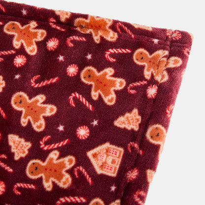 Pet Gingerbread Man Print Pet Sherpa Reverse Throw – Burgundy