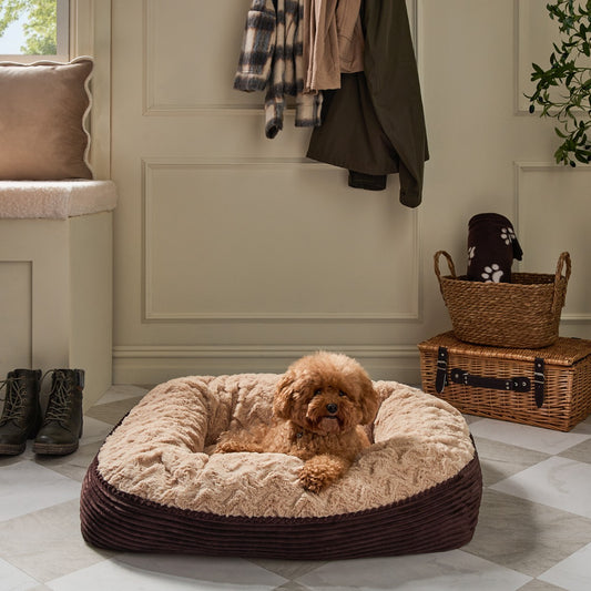 Faux Fur Ribbed Pet Bed – Brown