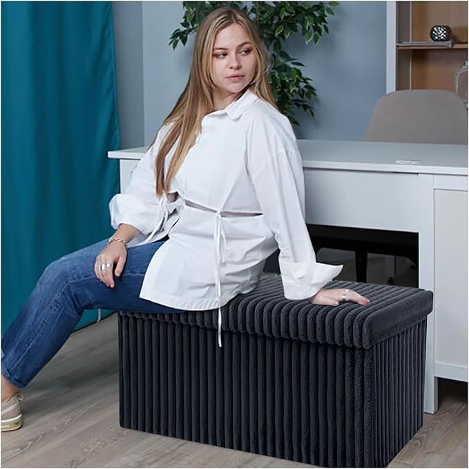 Luxury Fabric Storage Chest With Lid – Charcoal