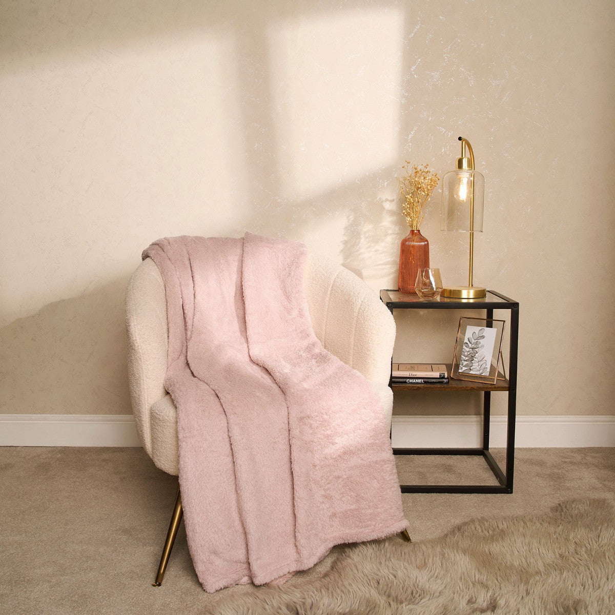Teddy Fleece Throw – Blush Pink