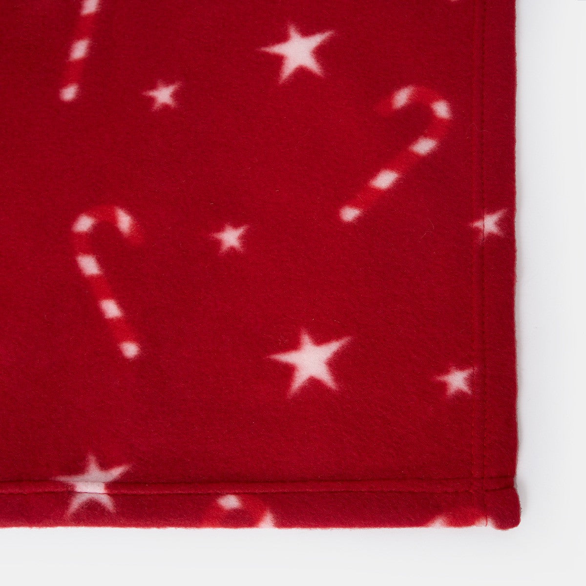 Candy Cane Print Fleece Throw – Red