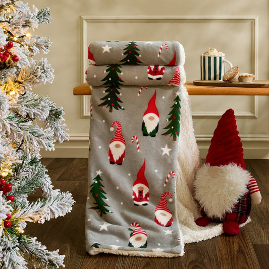 Christmas Gonk Printed Throw – Grey
