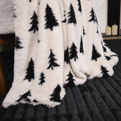 Christmas Tree Print Teddy Throw – Monochrome