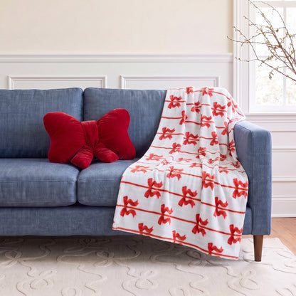 Bow Print Fleece Throw – Blue/Red