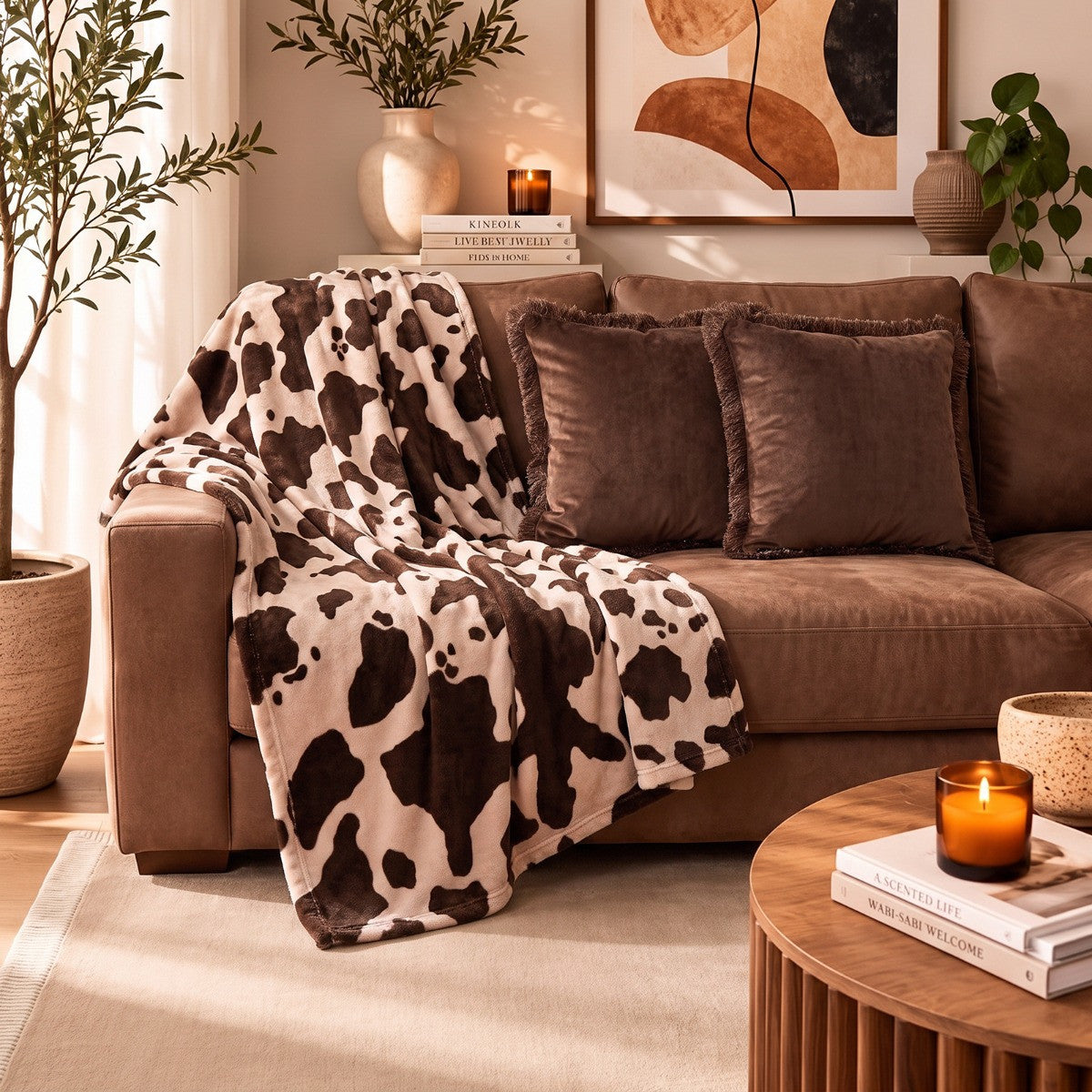 Cow Print Ultra Soft Throw – Brown