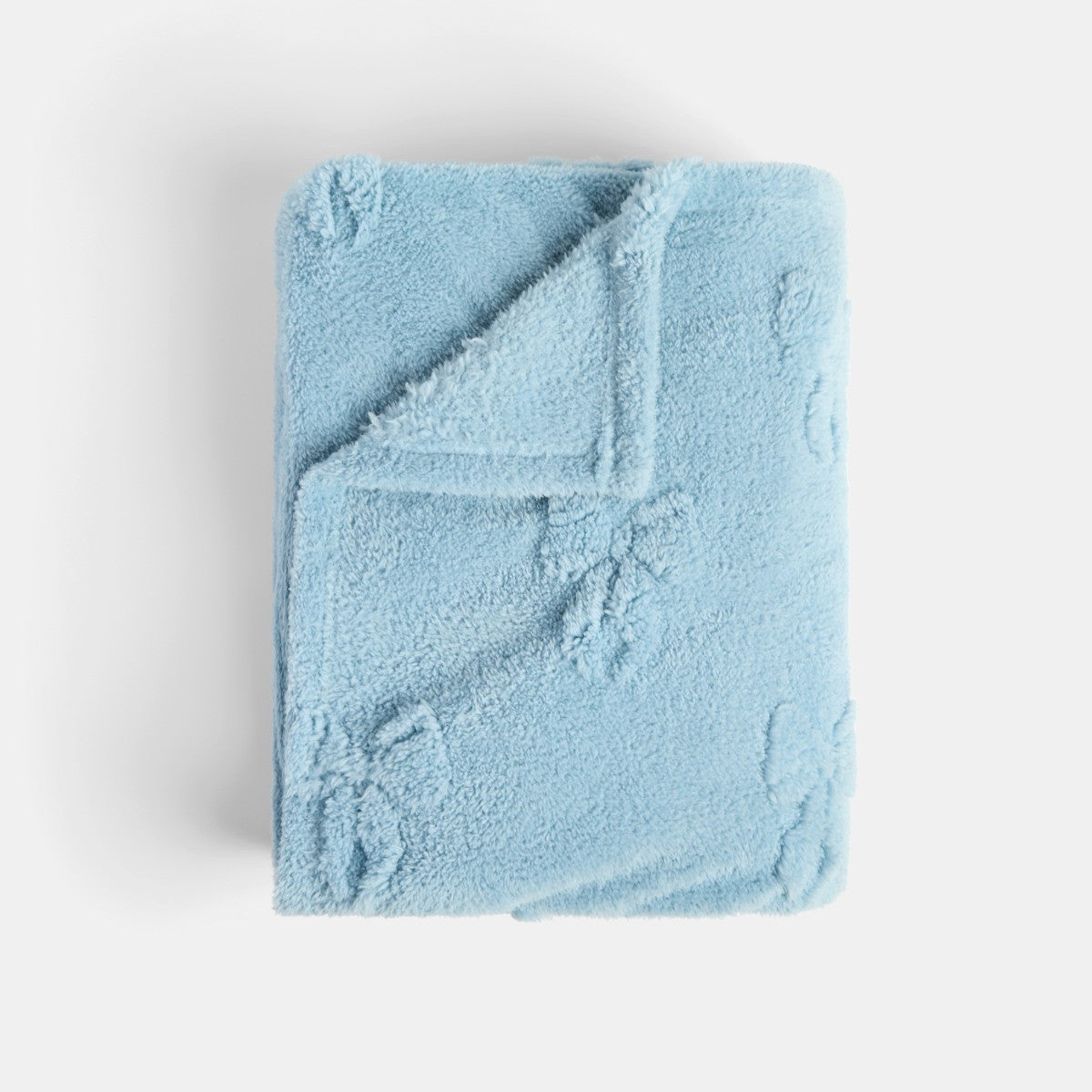 Tufted Bow Teddy Fleece Throw – Blue