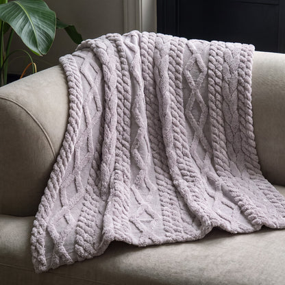 Cable Knit Sherpa Throw – Grey