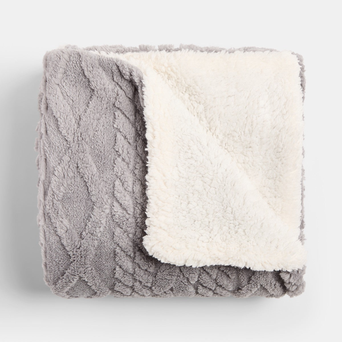 Cable Knit Sherpa Throw – Grey