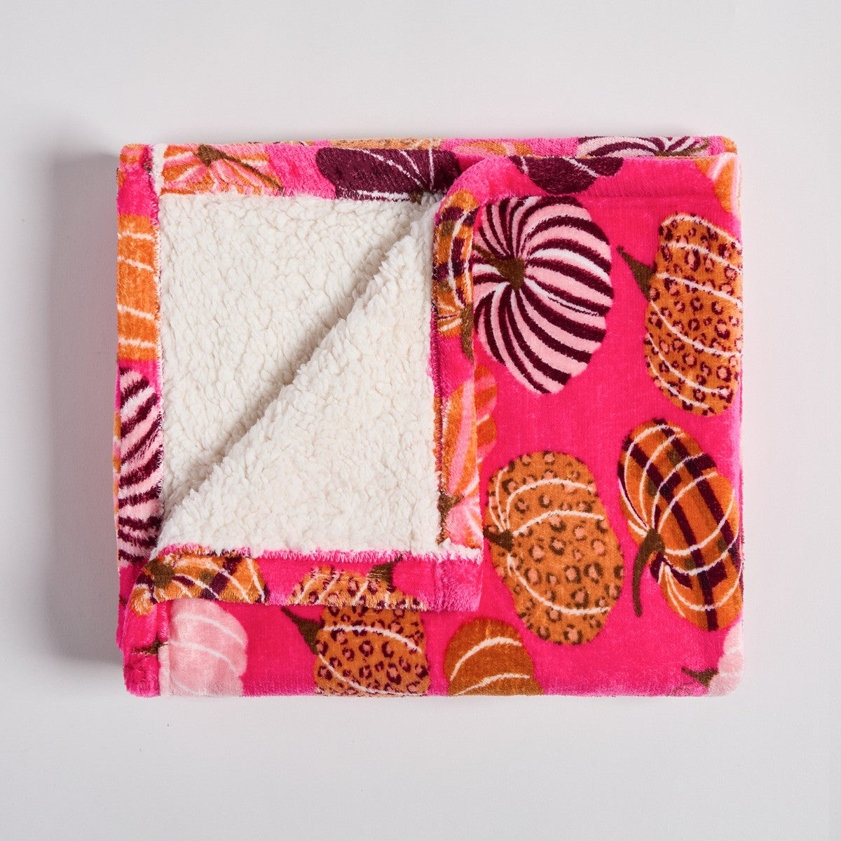 Pet Pumpkin Print Pet Sherpa Reverse Throw – Pink
