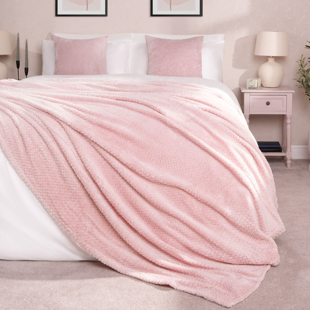 Waffle Fleece Throw – Blush Pink