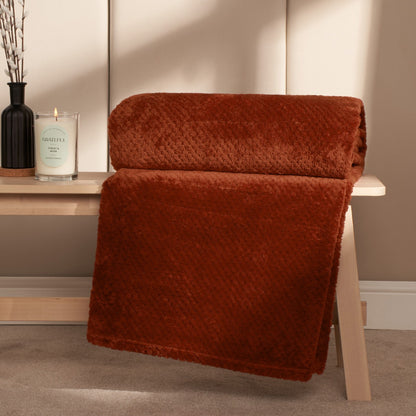 Waffle Fleece Throw – Burnt Orange