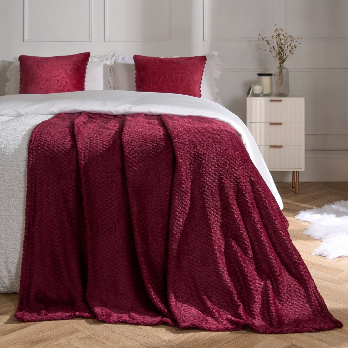 Waffle Fleece Throw – Burgundy