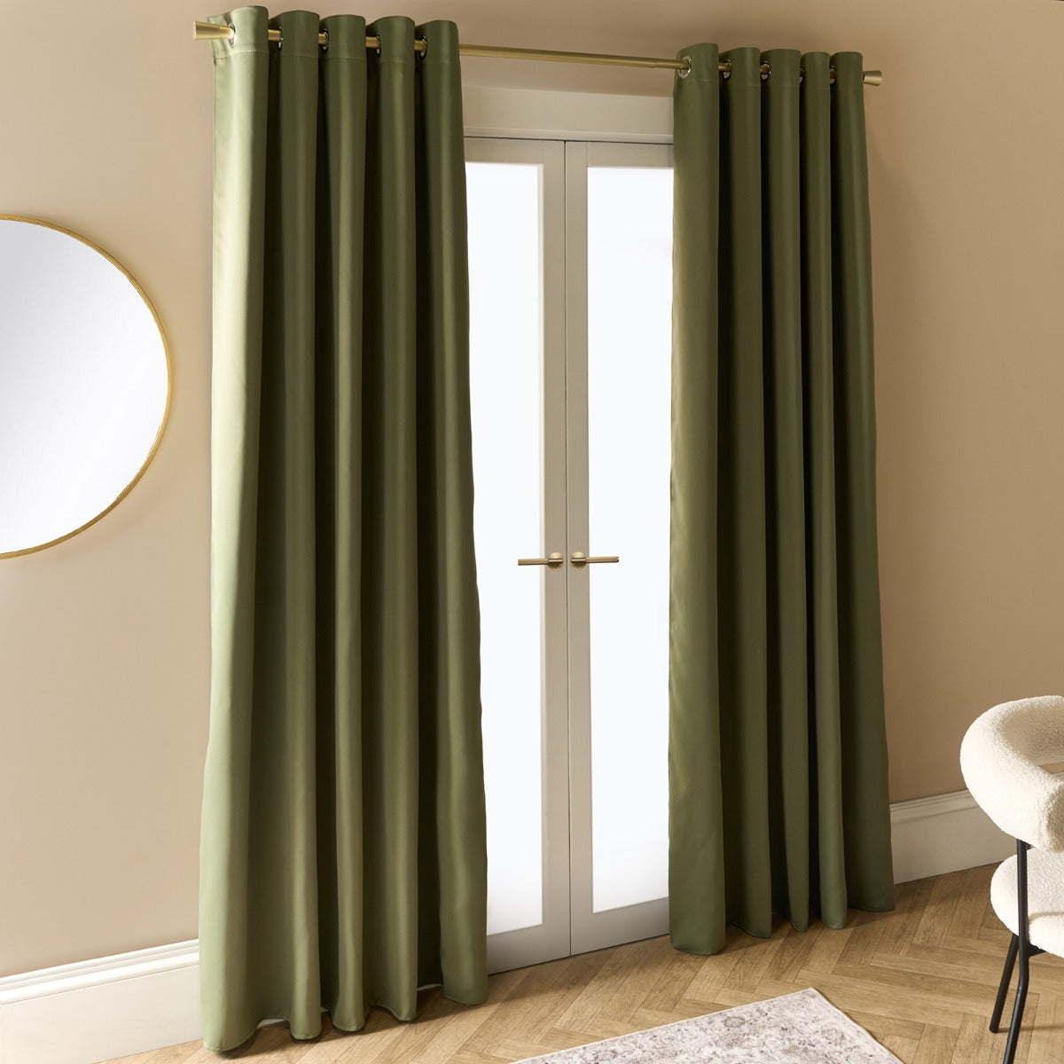 Eyelet Blackout Curtains – Olive Green