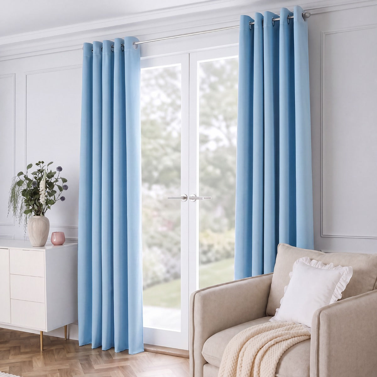 Eyelet Blackout Curtains – Dusky Blue