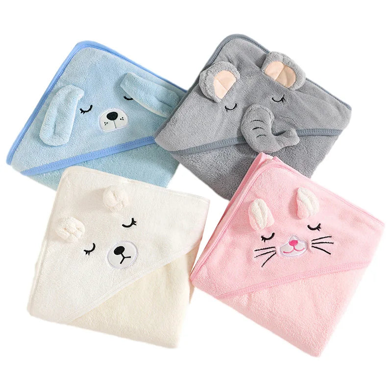 Hooded baby bath towels in four animal designs