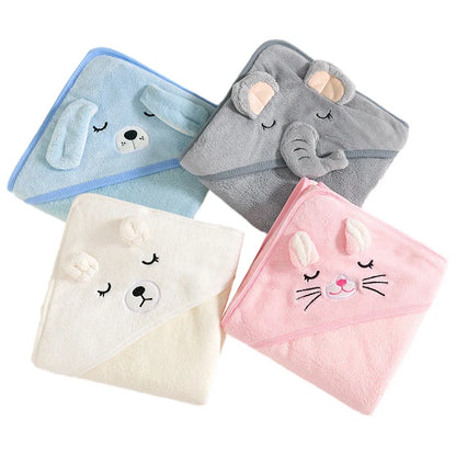 Hooded baby bath towels in four animal designs
